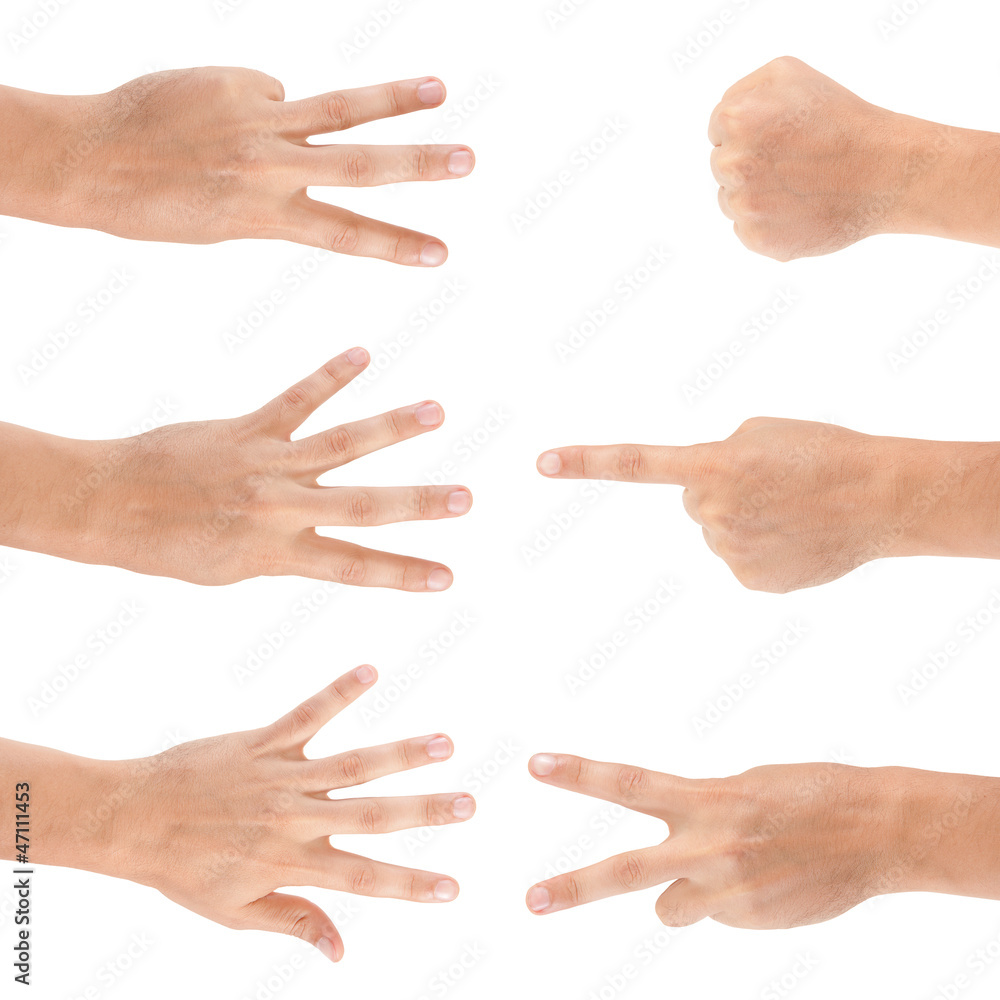 set of male hands isolated on white background set of male hands isolated on white background