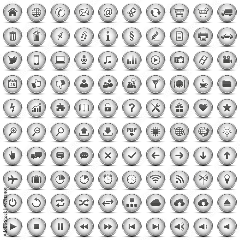 100 Vektor Buttons Icon Set Silber 100 Vektor Buttons Icon Set Silber