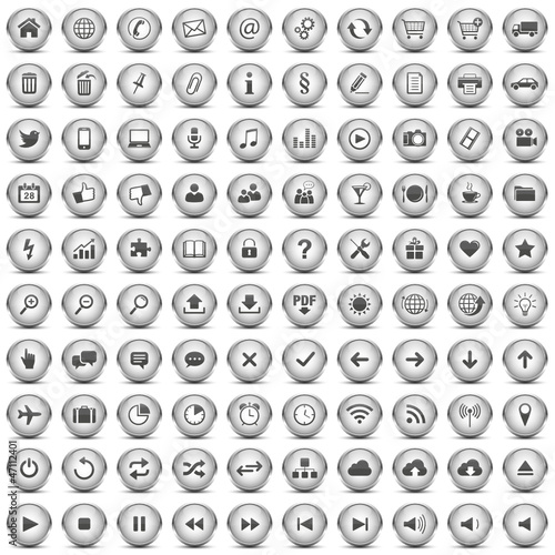 100 Vektor Buttons Icon Set Silber