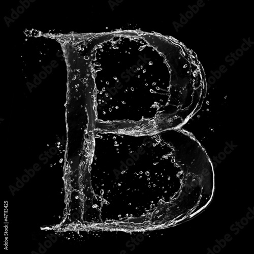 Water splashes letter isolated on black background
