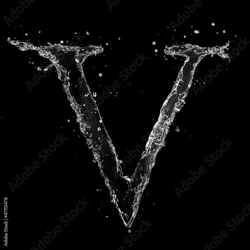 Water splashes letter isolated on black background