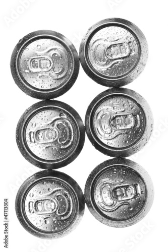 beer cans on white background, view from the top
