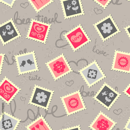 Cute romantic background with stamps