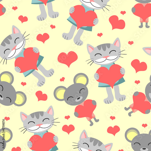Wallpaper Mural Cute romantic seamless pattern cat and mouse Torontodigital.ca