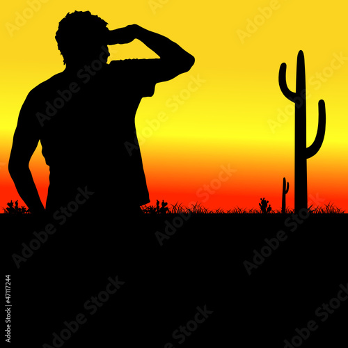 man looks in the desert black silhouette