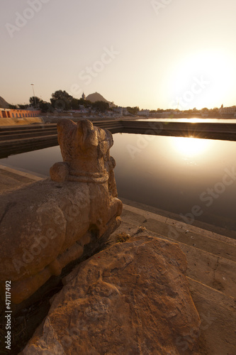 The Ghats on Pushkar Lake at sunset, Rajasthan photo