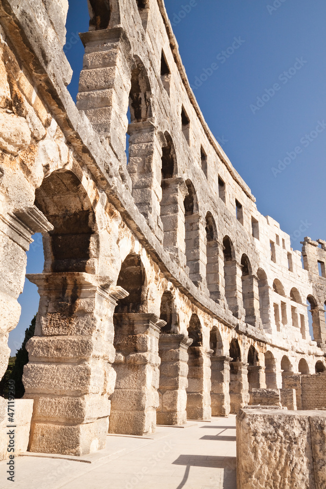 Wall of the ancient amphitheater in Pula. Croatia