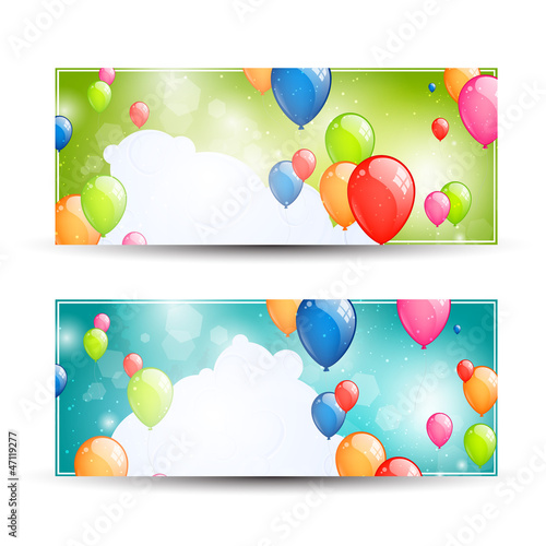 Vector Illustration of Two Colorful Banners with Balloons