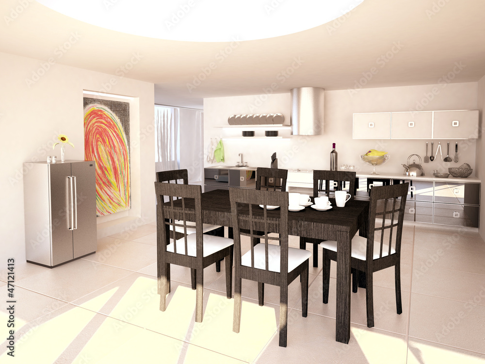 Fototapeta premium Modern Kitchen Interior in 3D
