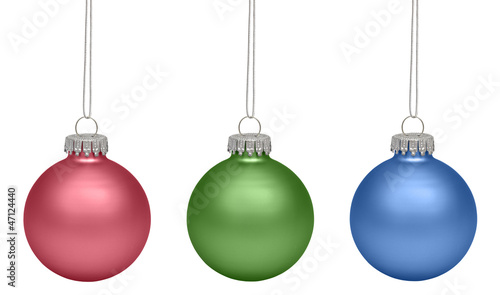 RGB Christmas baubles isolated on white background