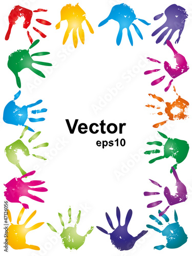 Vector conceptual human hand paint print frame