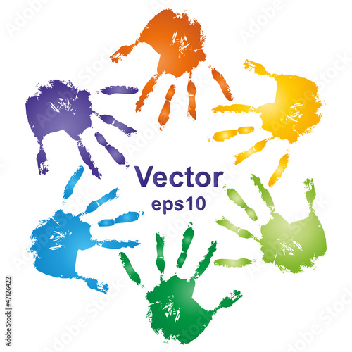 Vector conceptual circle colorful hand prints