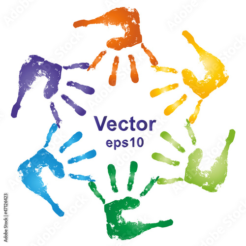 Vector conceptual circle colorful hand prints