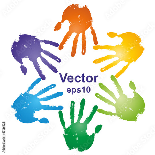 Vector conceptual circle colorful hand prints