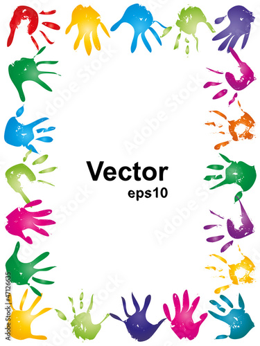 Vector conceptual human hand paint print frame
