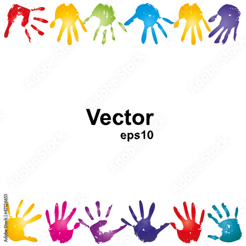 Vector conceptual human hand paint print frame