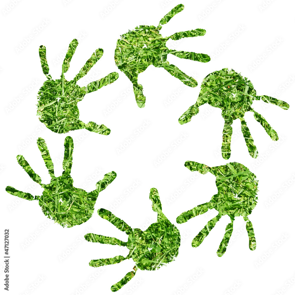 Conceptual human hand print of fresh green grass Conceptual human hand print of fresh green grass