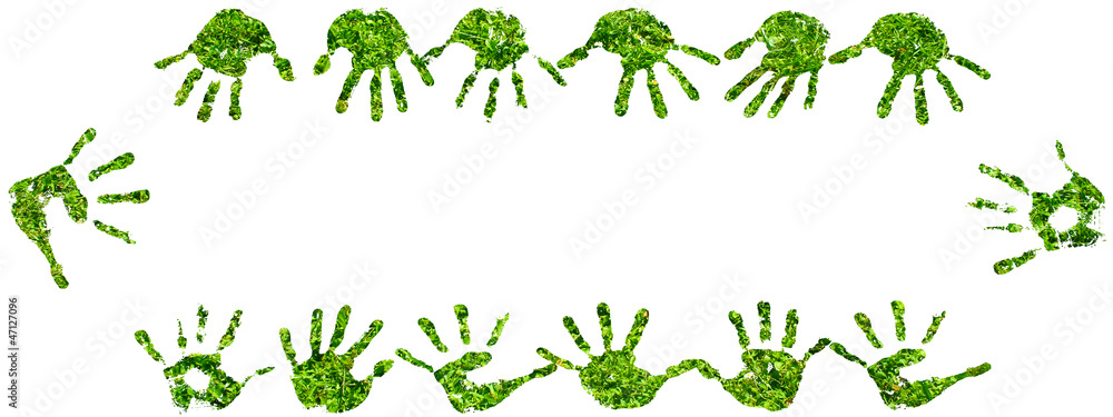 custom made wallpaper toronto digitalConceptual human hand prints frame of green grass
