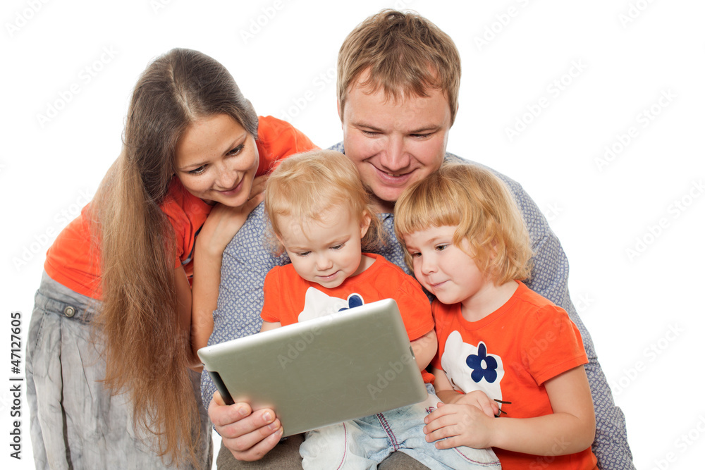 The family looks the monitor The family looks the monitor