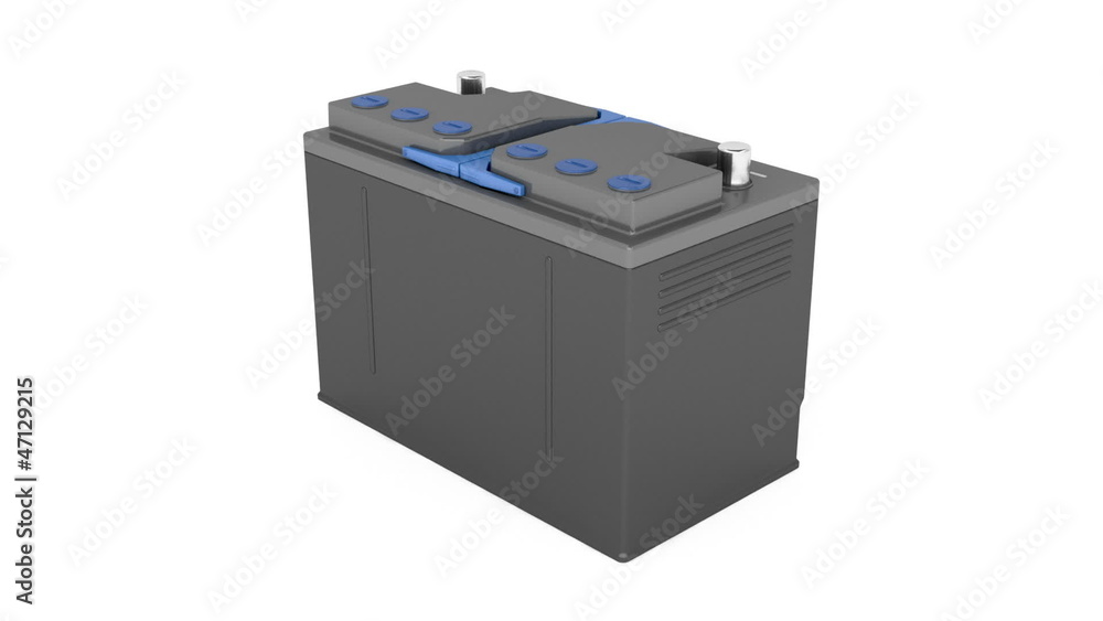 Car battery rotates on white background Car battery rotates on white background