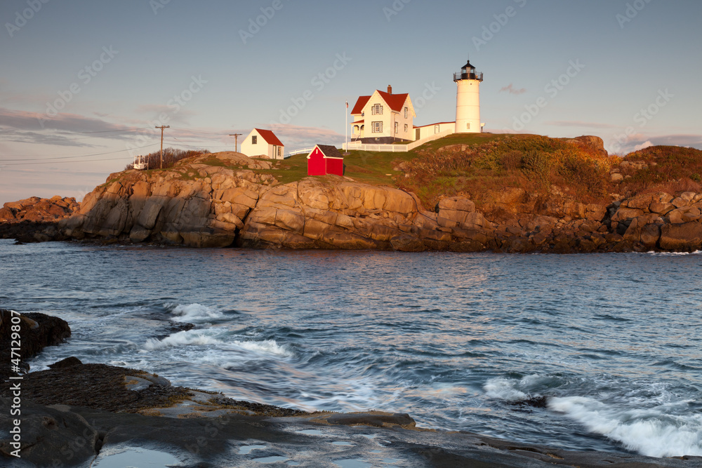 Nubble Lighthouse at sunset, Maine, USA Nubble Lighthouse at sunset, Maine, USA
