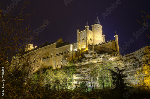 Segovia Alcazar Castle at night. Royal palace in Segovia Spain.