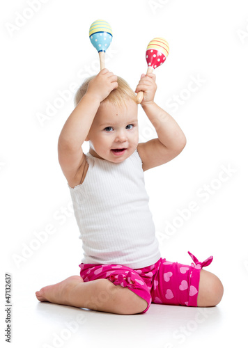 funny baby girl playing wit...