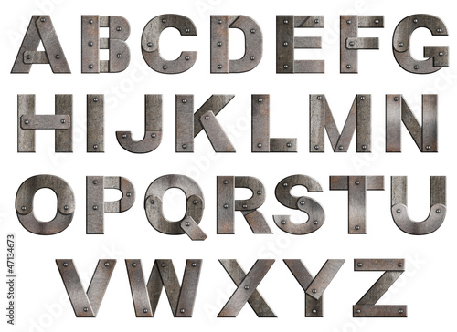 Foto Old grunge metal alphabet letters isolated on white