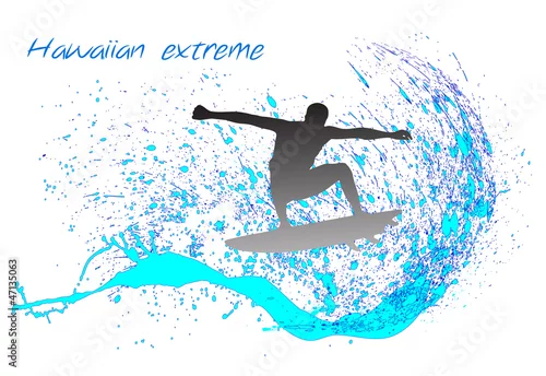 Obraz sylwetka surfera na tle wody