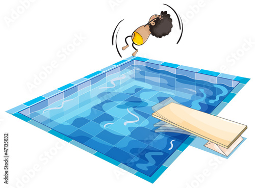 a boy and swimming pool