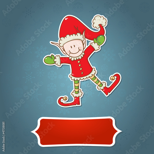 Christmas card with little elf Santa helper