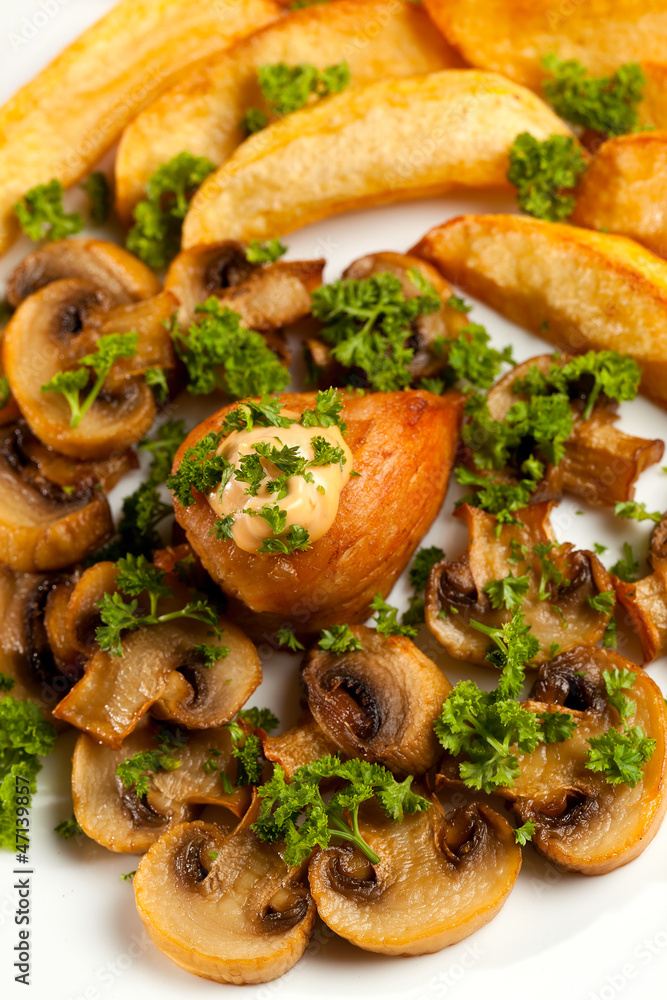 Baked potato with mushrooms and chicken breast Baked potato with mushrooms and chicken breast
