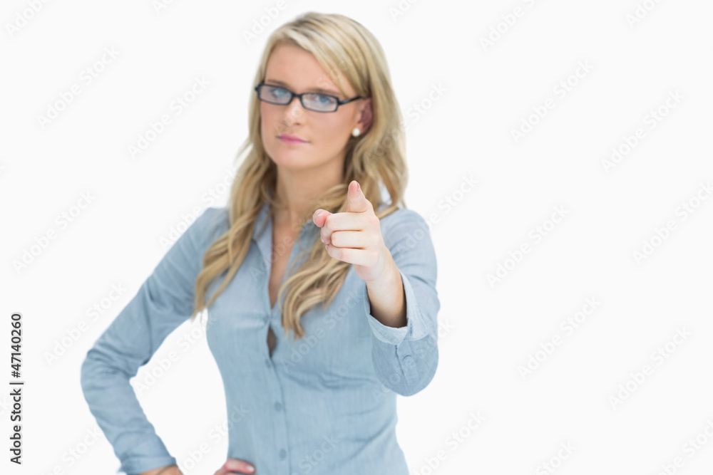 Woman looking strictly at camera Woman looking strictly at camera
