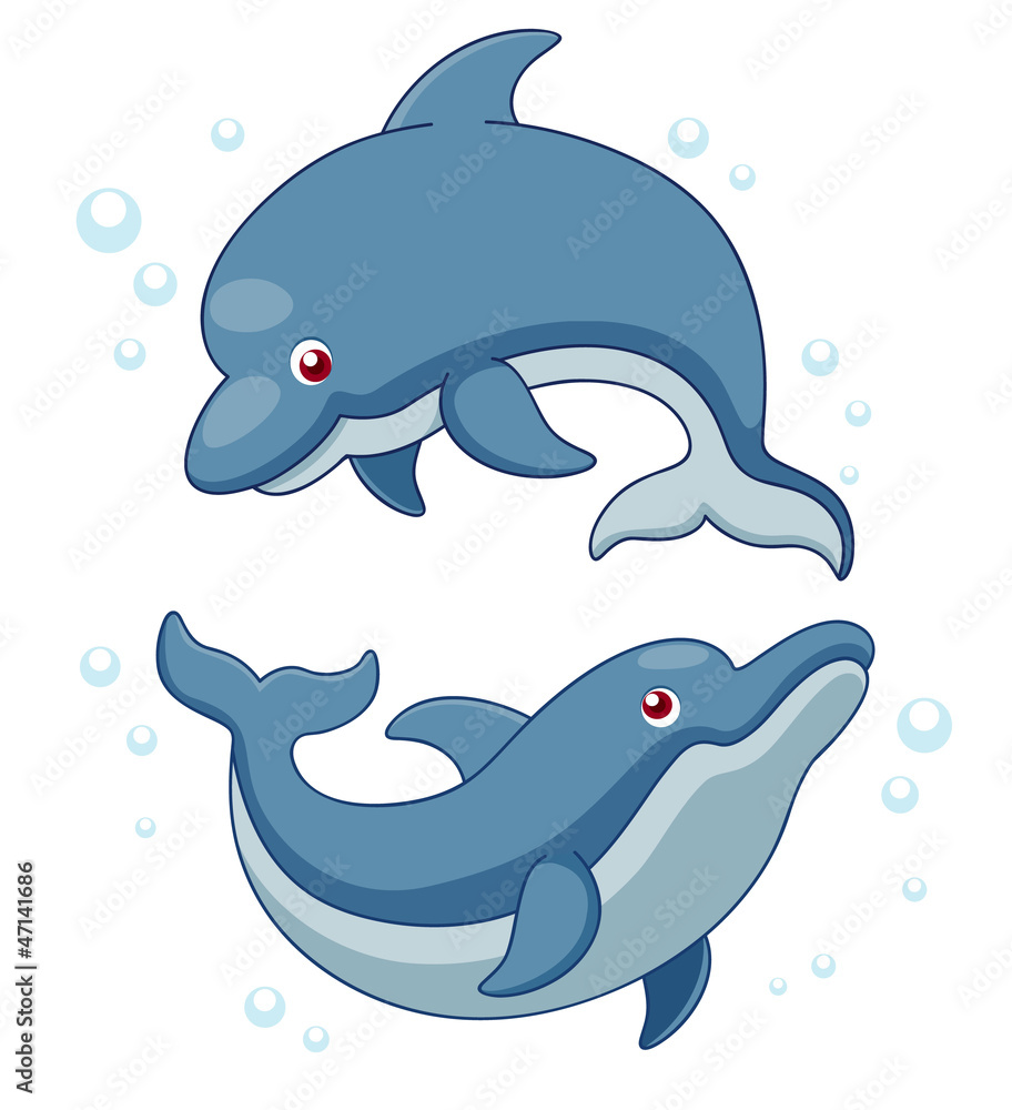 Fototapeta premium Illustration of Cartoon Dolphins