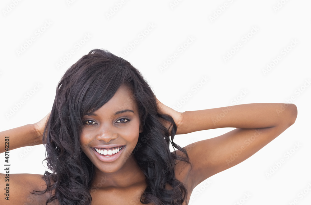 Woman hands at her hair Woman hands at her hair