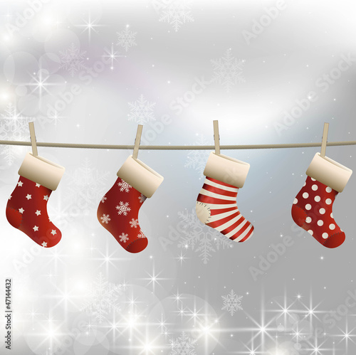 ベクター、ホワイトクリスマスとプレゼントを入れる靴下