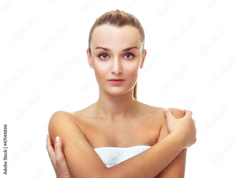 Close-up beauty woman with healthy skin, isolated on white Close-up beauty woman with healthy skin, isolated on white
