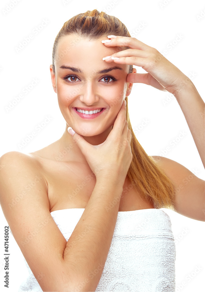 Beauty smiling woman with healthy skin, isolated on white Beauty smiling woman with healthy skin, isolated on white