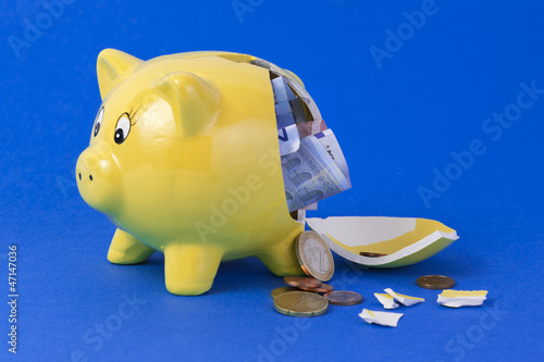 zerbrochenes Sparschwein mit Euros photo