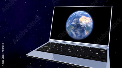 laptop in space   with alpha black and white