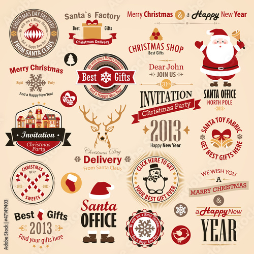 Christmas set - labels, emblems and other decorative elements.