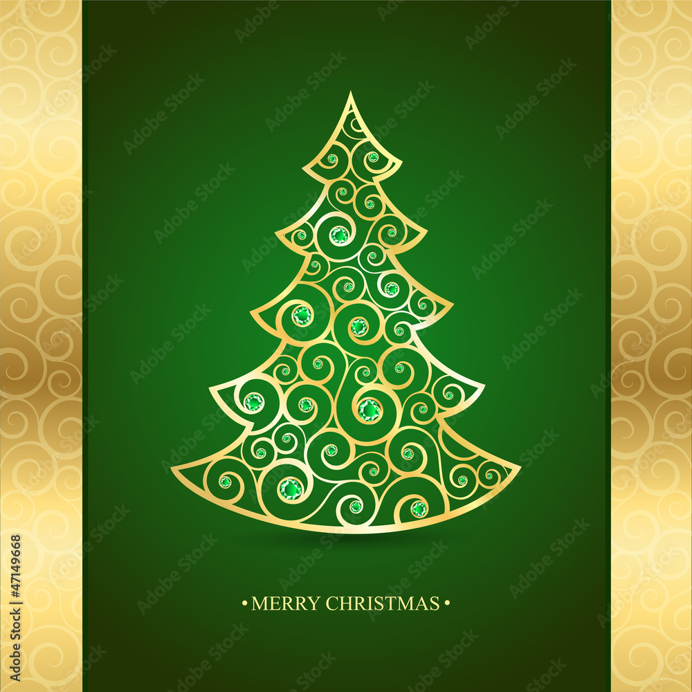 Gold Christmas tree on a green background Gold Christmas tree on a green background