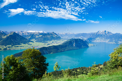 View to Lucerne lake and Pilatus from Rigi, Swiss Alps