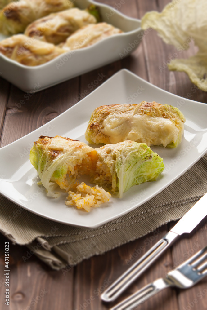 Roulade of cabbage and rice Roulade of cabbage and rice