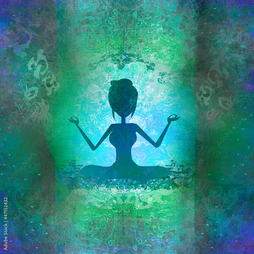 Yoga girl in lotus position - abstract background