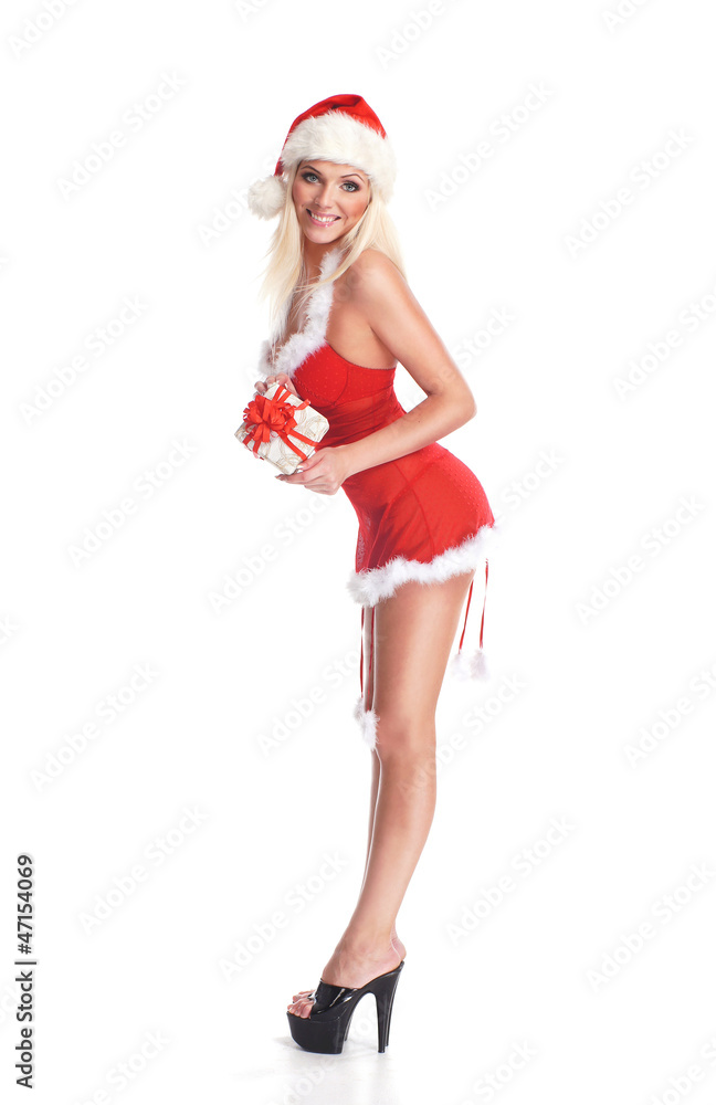 A young and sexy woman posing in erotic Christmas lingerie A young and sexy woman posing in erotic Christmas lingerie