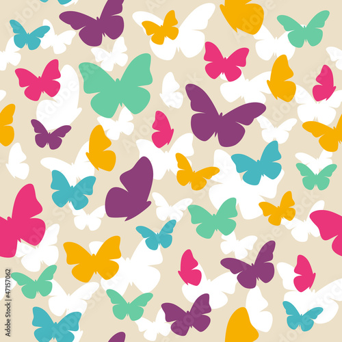 Seamless beautiful pattern with color butterflies. Vector