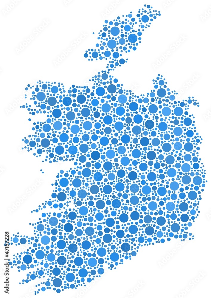 Isolated map of Ireland - Europe - in a mosaic of blue circles