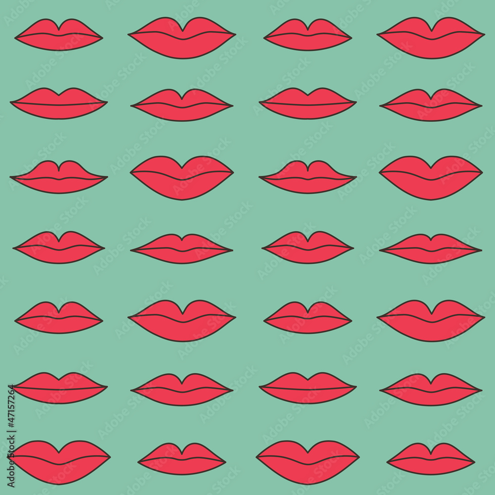 Stylish lips pattern on blue background. Vector illustration Stylish lips pattern on blue background. Vector illustration