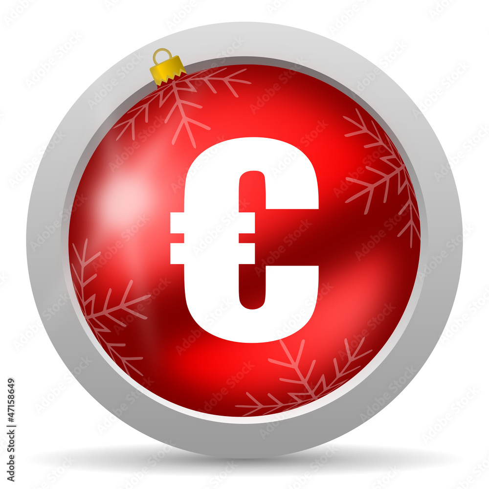 euro red glossy christmas icon on white background euro red glossy christmas icon on white background